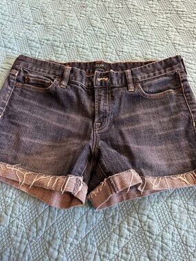 J. Crew Dark Blue Frayed Hem Denim Shorts